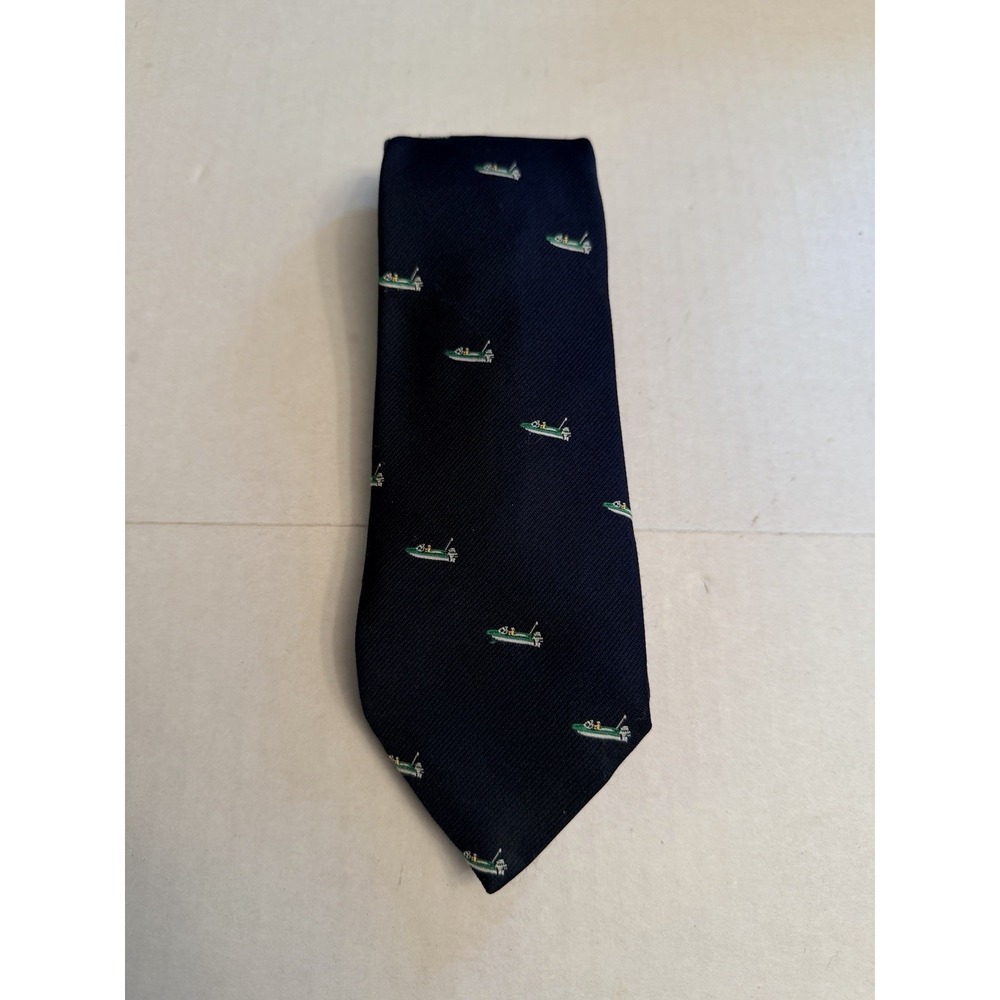 Cape Cod Neckwear Men's Navy Blue Boat Embroidered Skinny Tie Nautical Preppy
